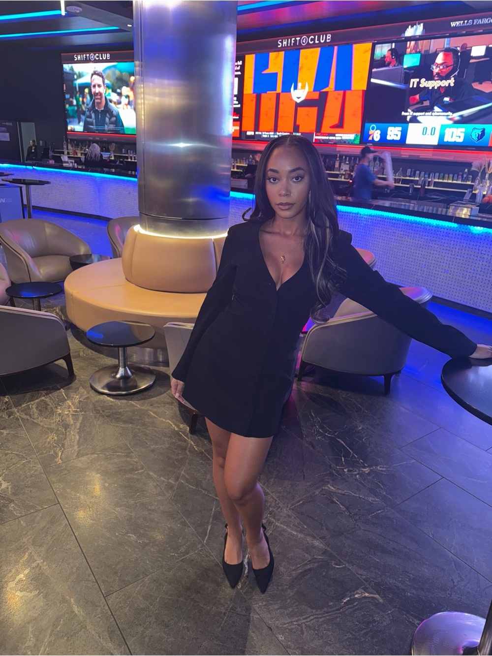 Meshki Black Long-Sleeve Mini Blazer Dress
